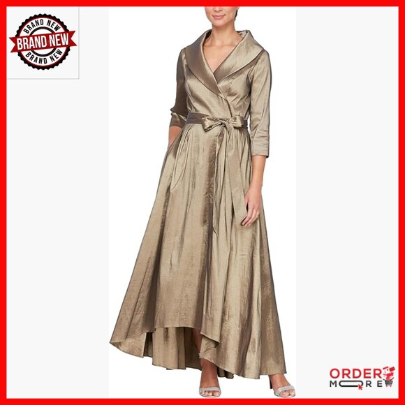 Dresses & Skirts - Maxi Formal Dress with Pockets, Tie Belt, 3/4 Sleeves, Zipper Closure